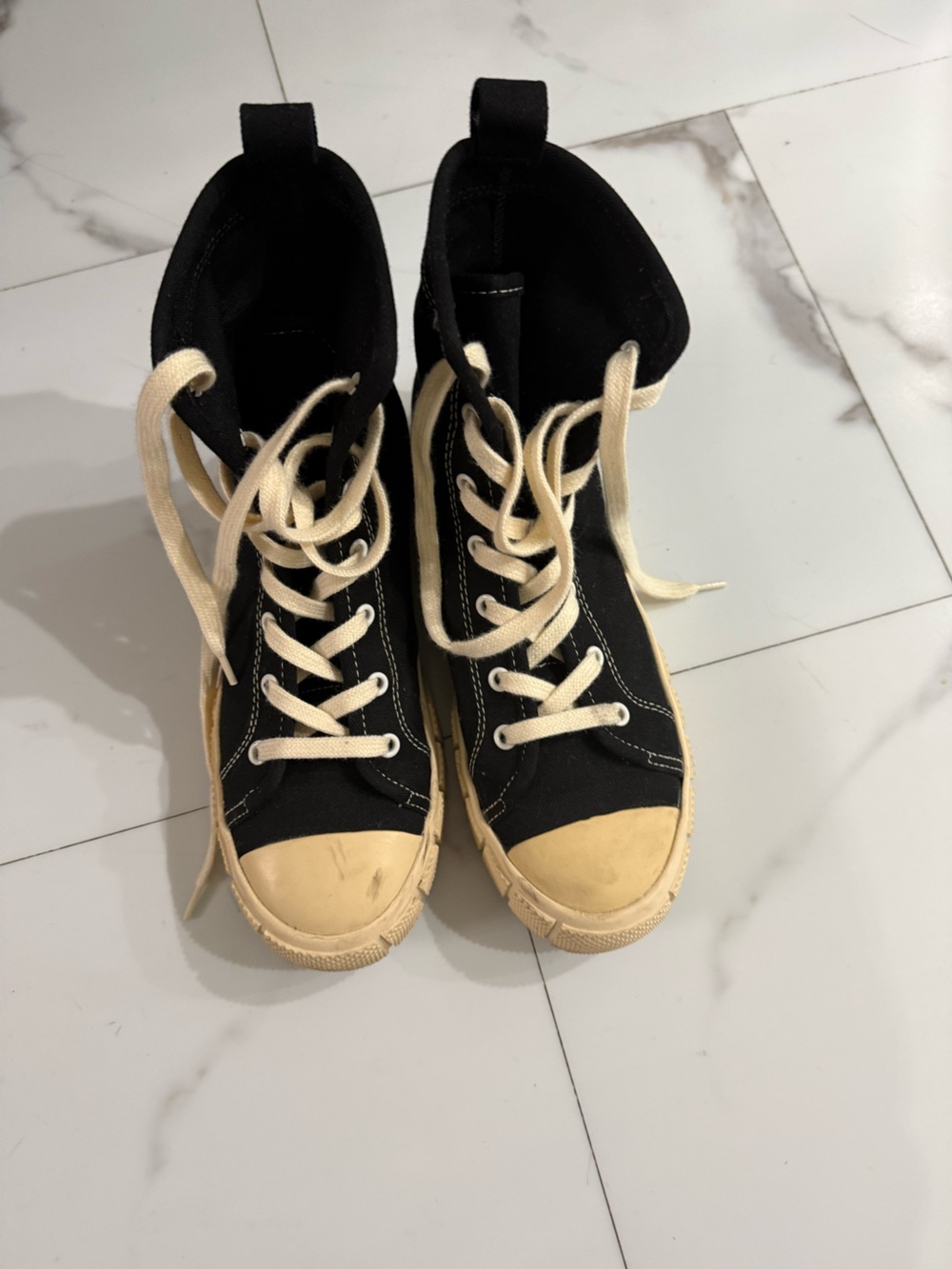 Zara Black High-Top Sneakers with Cream Accents